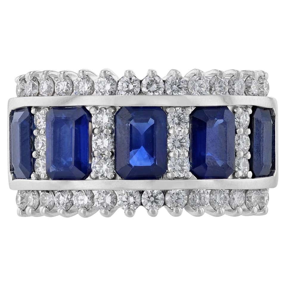 14 Karat White Gold Blue Sapphire and Diamond Band For Sale at 1stDibs