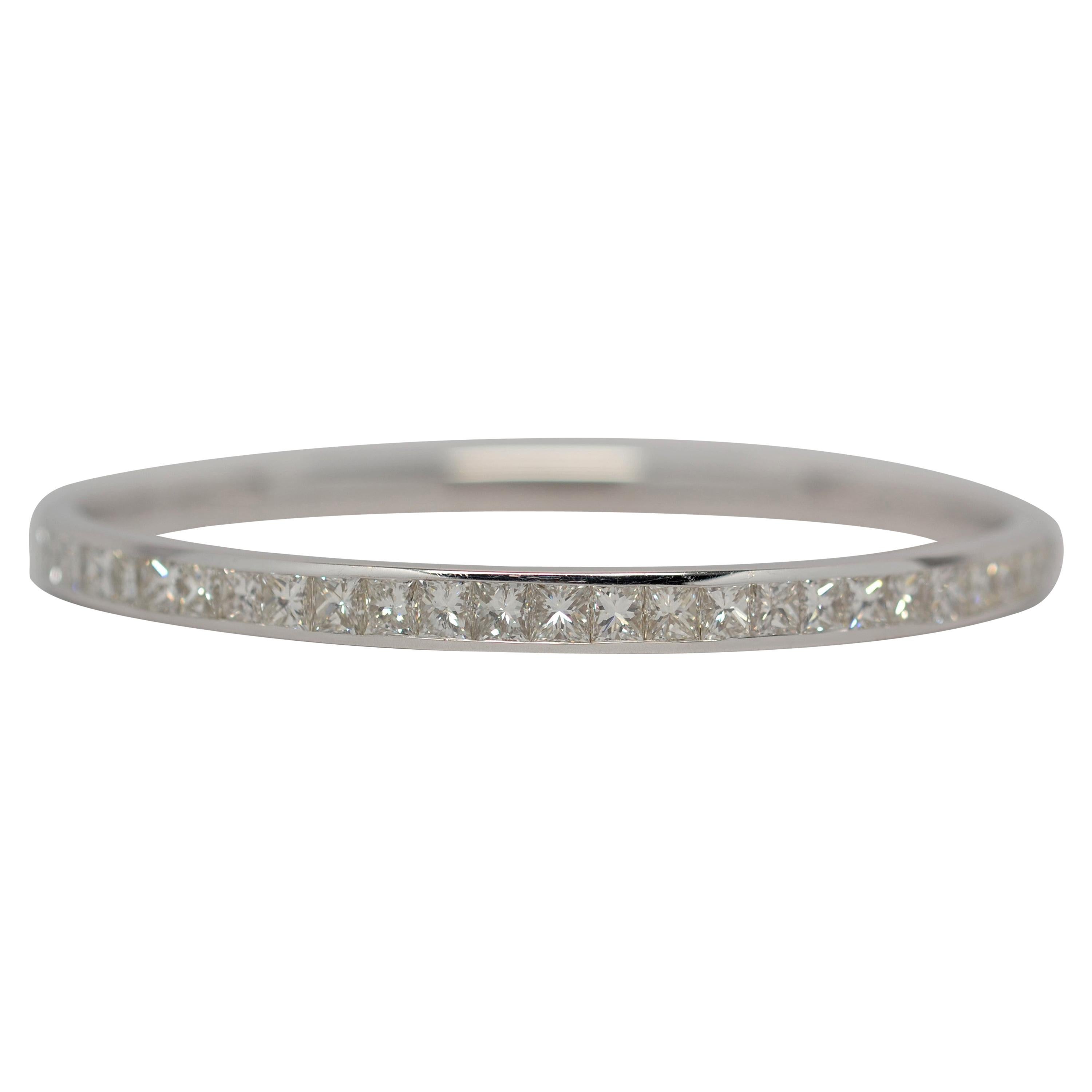 14k White Gold Channel Set Bangle with Princess Cut Diamonds, 6.25 Carats For Sale