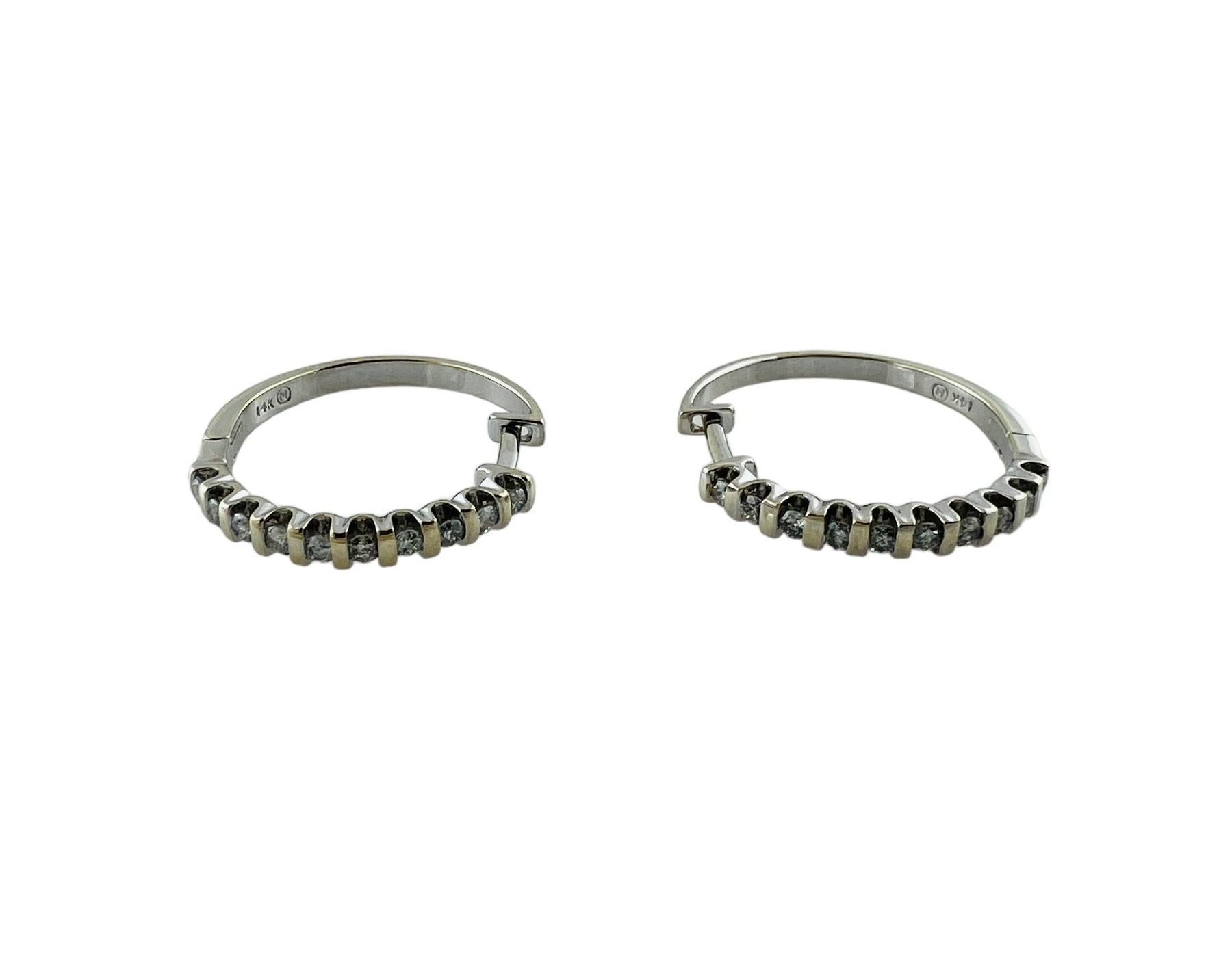14K White Gold Channel Set Diamond Hoop Earrings #16584 For Sale 1