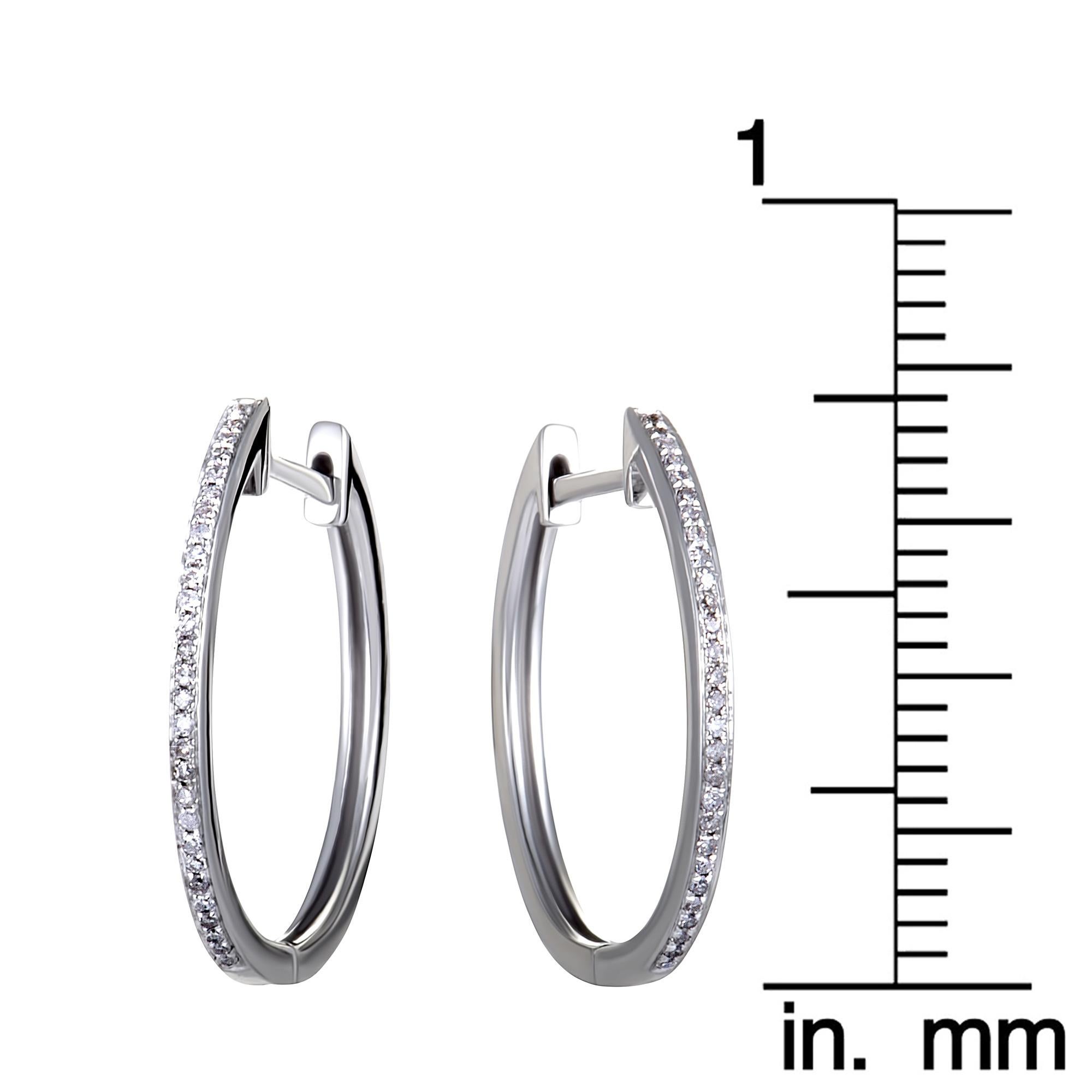 14 Karat White Gold Channel Set Diamond Hoop Huggies Earrings .10 Carat In New Condition In Southampton, PA