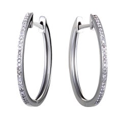 14K White Gold Channel Set Diamond Hoop Huggies Earrings .10 Carat (0.10 ctw) 