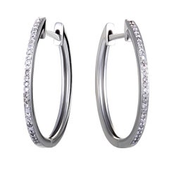 14K White Gold Channel Set Diamond Hoop Huggies Earrings .10 Carat (0.10 ctw)