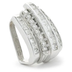 14K White Gold Channel Set Princess and Round Cut Diamond Slide Pendant