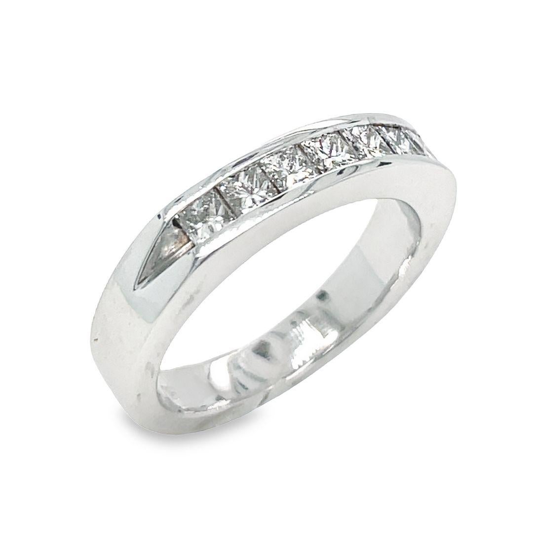 14K White Gold Channel Set Princess Cut Diamond Wedding Band In New Condition For Sale In beverly hills, CA