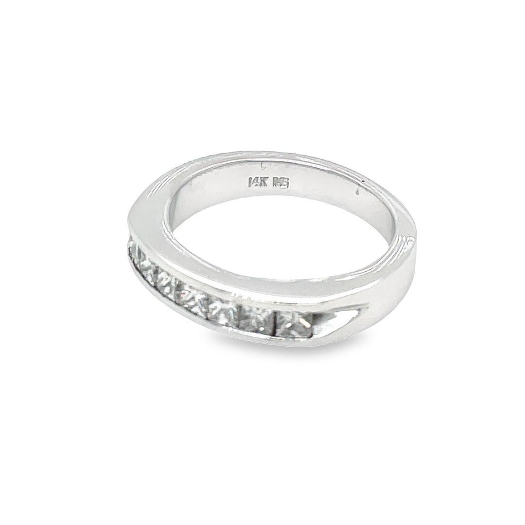 Women's or Men's 14K White Gold Channel Set Princess Cut Diamond Wedding Band For Sale