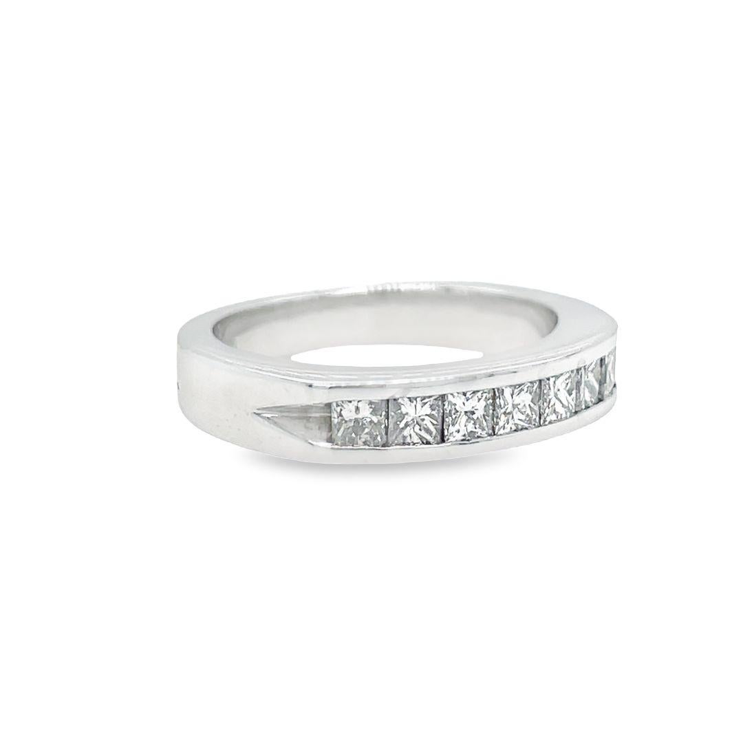 14K White Gold Channel Set Princess Cut Diamond Wedding Band For Sale 1