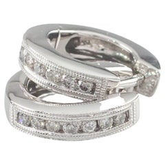 14k White Gold 
Channel-Set Round Diamond Small Hoop Earrings, 0.15 Carat