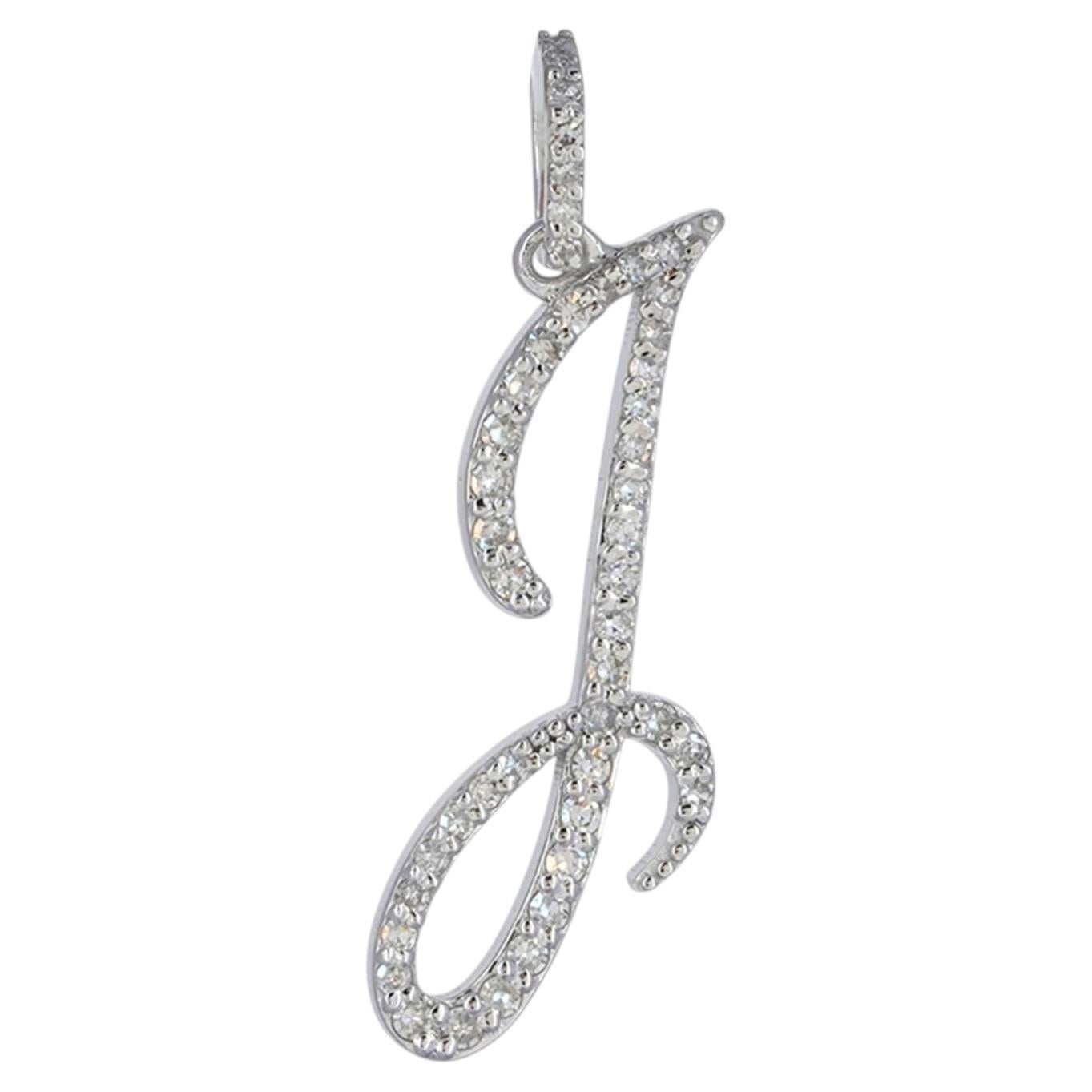 14K White Gold Charm Natural Diamond J Letter Charm Pendant Customised Jewelry