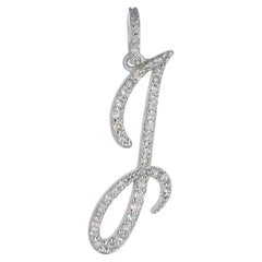 14K White Gold Charm Natural Diamond Cursive Script Initial J Letter Pendant