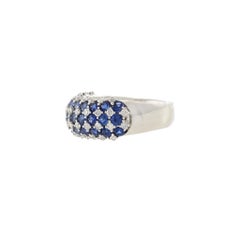 14K White Gold Checkerboard Dome Ring with Blue Sapphires & Diamonds