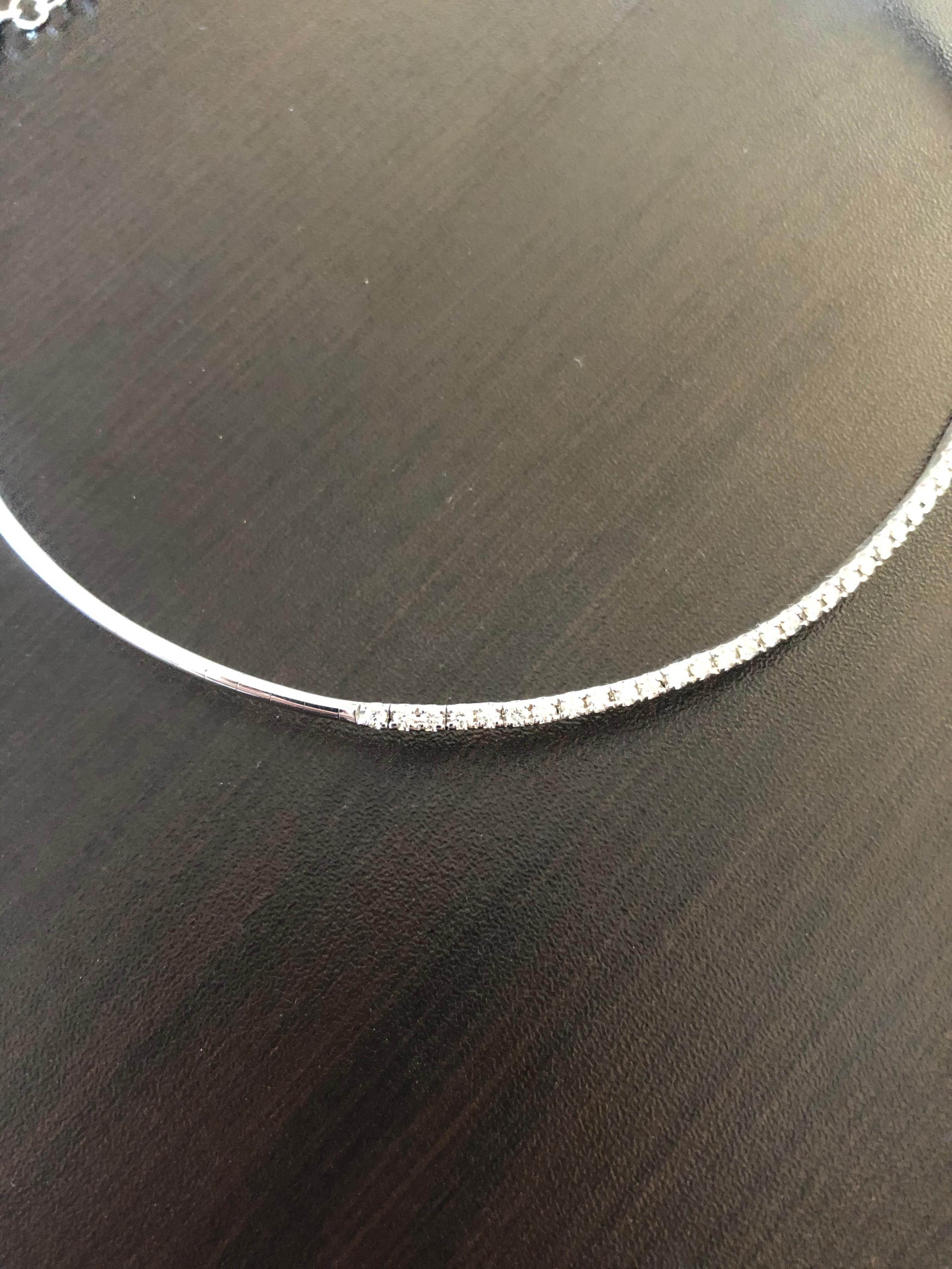 Modern 14 Karat White Gold Choker Diamond Necklace For Sale