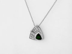 14K White Gold Chrome Diopside & Diamond Trilliant Pendant Necklace