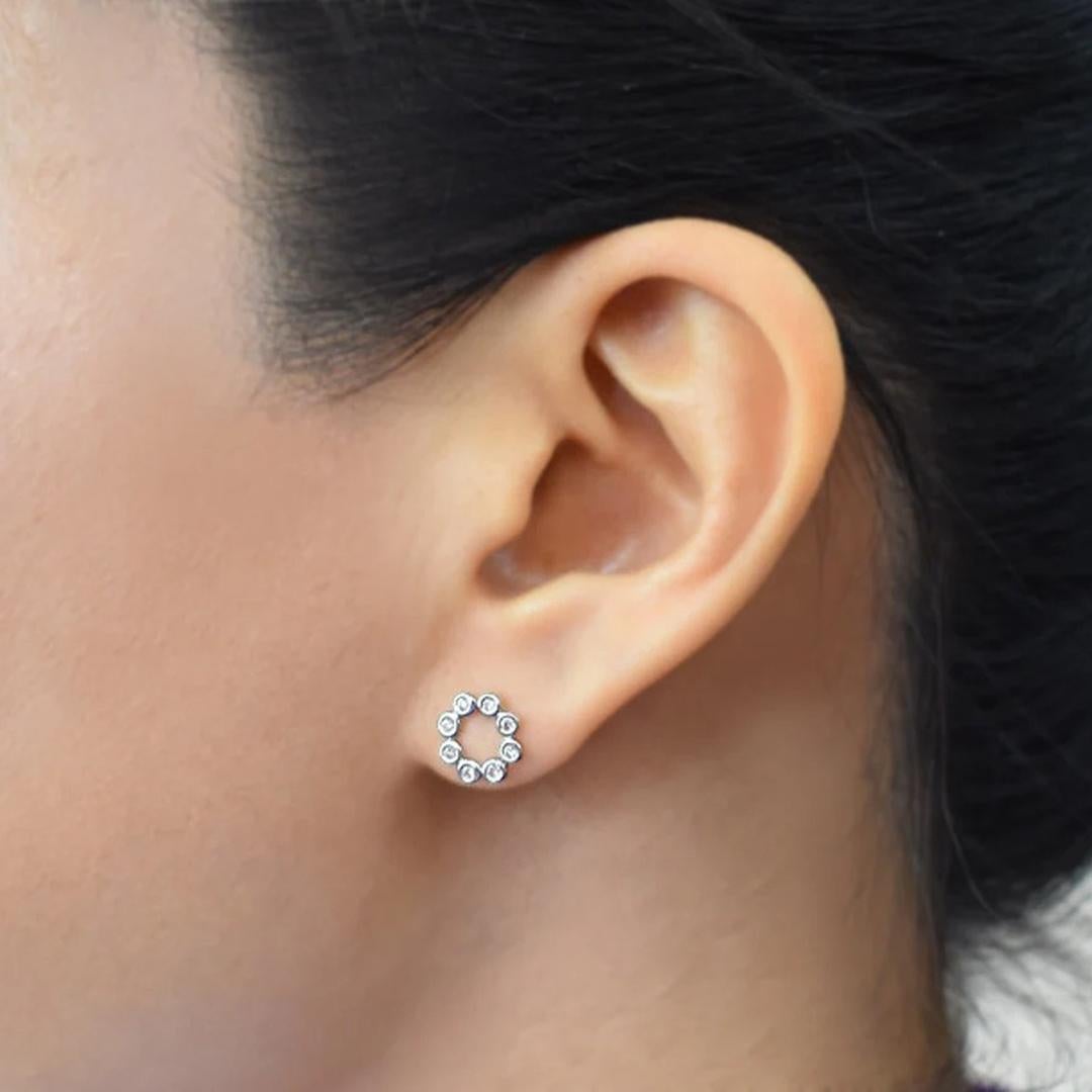 14k Gold Circle Earrings Diamond Circle Stud Earrings Floral Stud Earrings For Sale 1