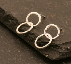 14k White Gold Circle Hoop Earring Pair Minimalist Dainty Stud Modern Earring.