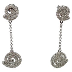14K White Gold Circle Swirl 1.06 CTW Diamond Drop Earrings