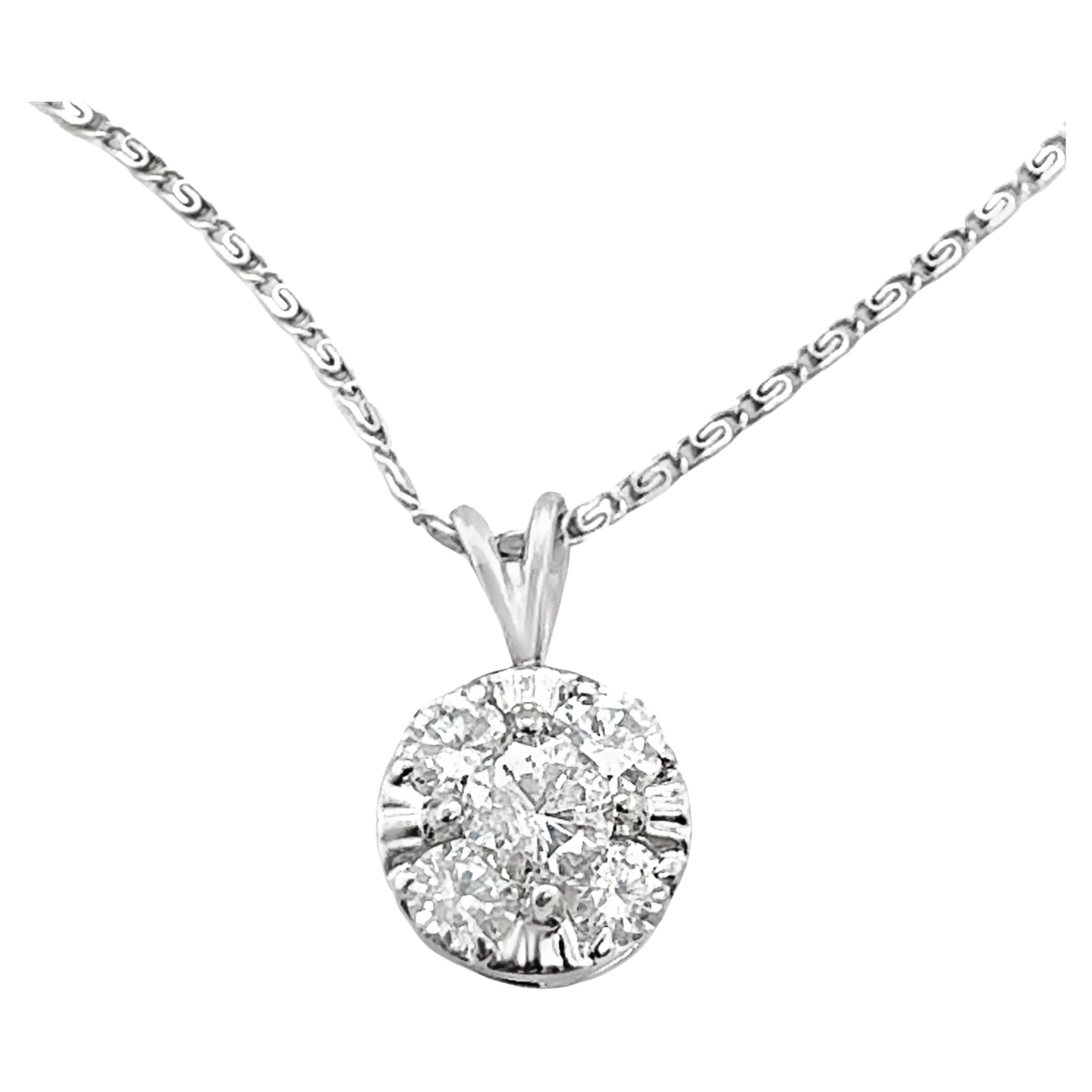 14K White Gold Circular Diamond Pendant