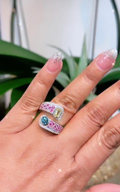 14K White Gold Citrine and Blue Topaz Dual Cut Bypass Ring