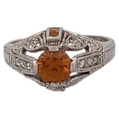 14K White Gold Citrine and Diamond Cocktail Ring with Intricate Detailing