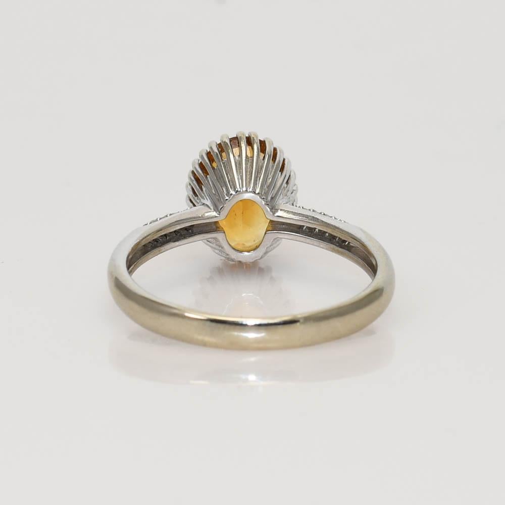 Oval Cut 14K White Gold Citrine and Diamond Ring 4g