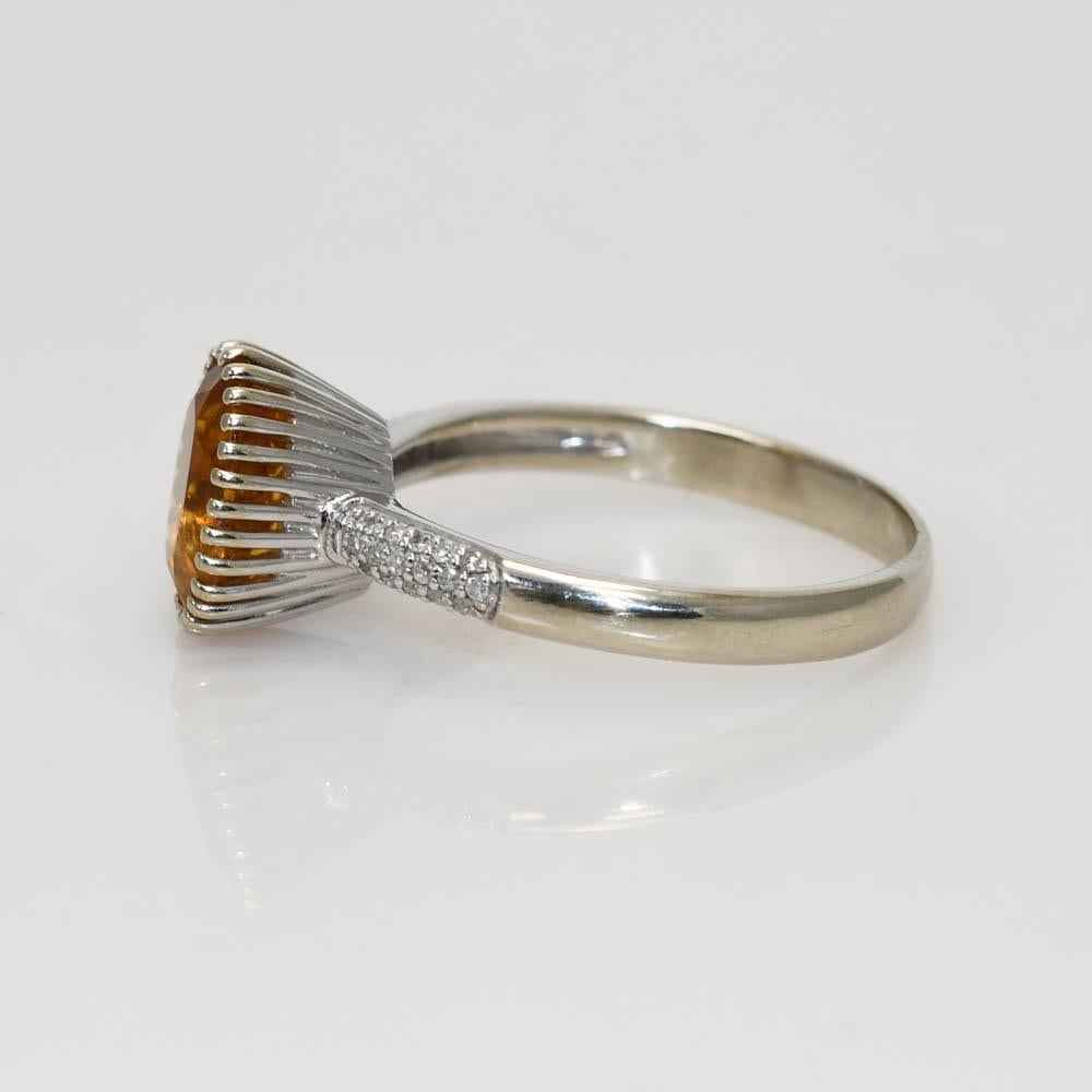 14K White Gold Citrine and Diamond Ring 4g In Excellent Condition In Laguna Beach, CA