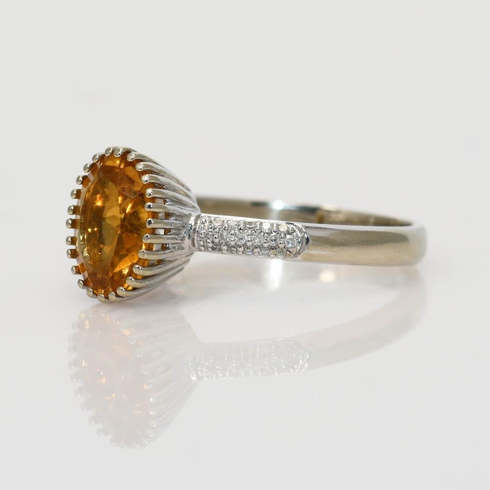 Women's or Men's 14K White Gold Citrine and Diamond Ring 4g