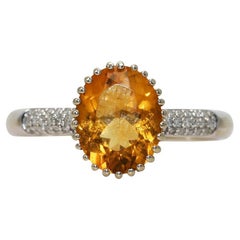 14K White Gold Citrine and Diamond Ring 4g