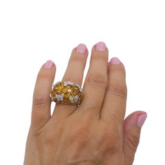 14k White Gold Citrine Diamond Butterfly Dome Ring