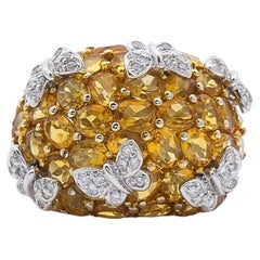 14k White Gold Citrine Diamond Butterfly Dome Ring 14k White Gold Citrine Diamond Butterfly Dome Ring