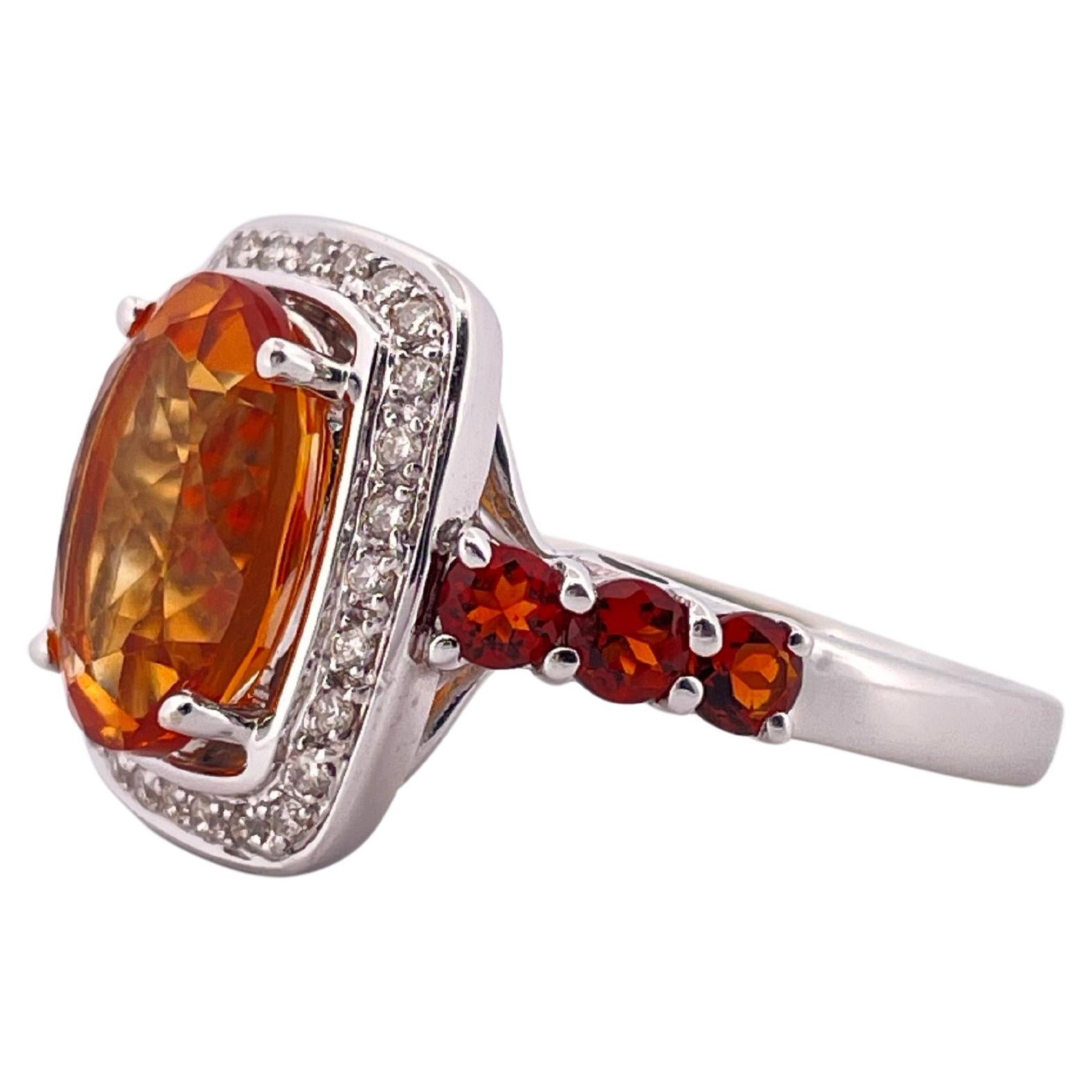 14k Weißgold Citrin & Diamant Ring (Ovalschliff) im Angebot