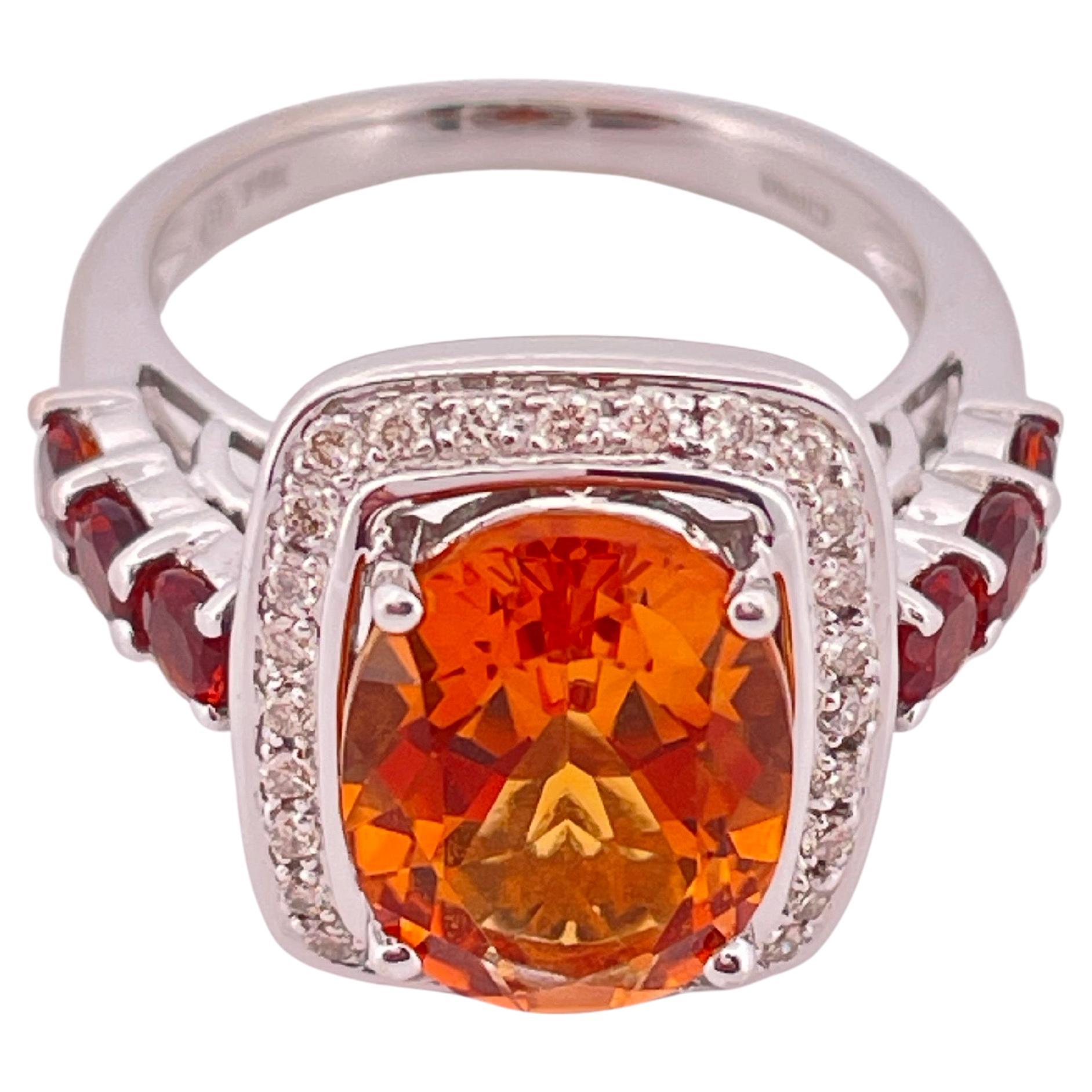 14k Weißgold Citrin & Diamant Ring im Angebot 1