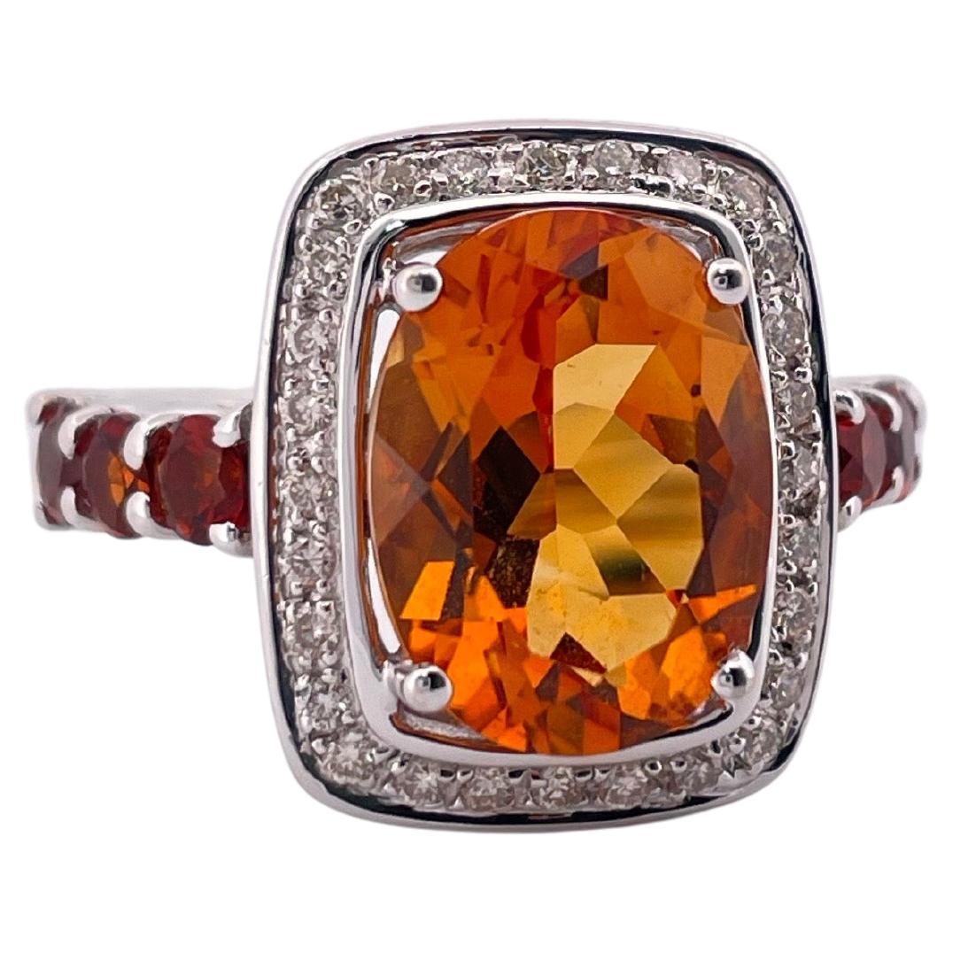 14k Weißgold Citrin & Diamant Ring im Angebot