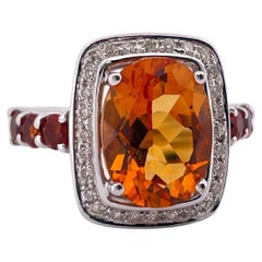 14k White Gold Citrine & Diamond Ring