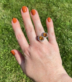 14k White Gold Citrine Modern Toi Et Moi / Bypass Ring