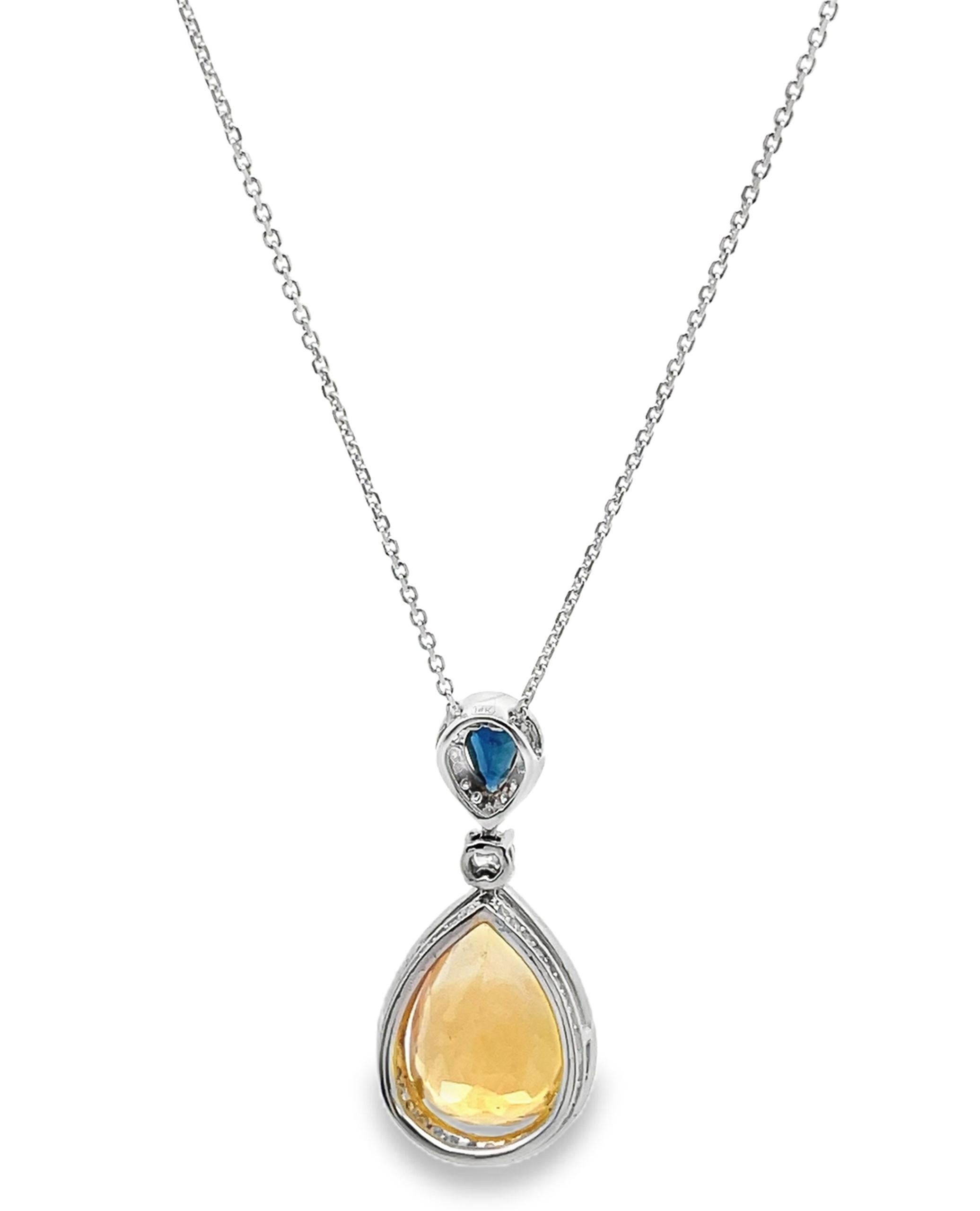 Contemporary 14K White Gold Citrine Sapphire and Diamond Necklace For Sale