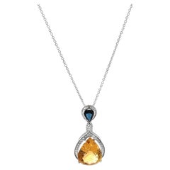 14K White Gold Citrine Sapphire and Diamond Necklace