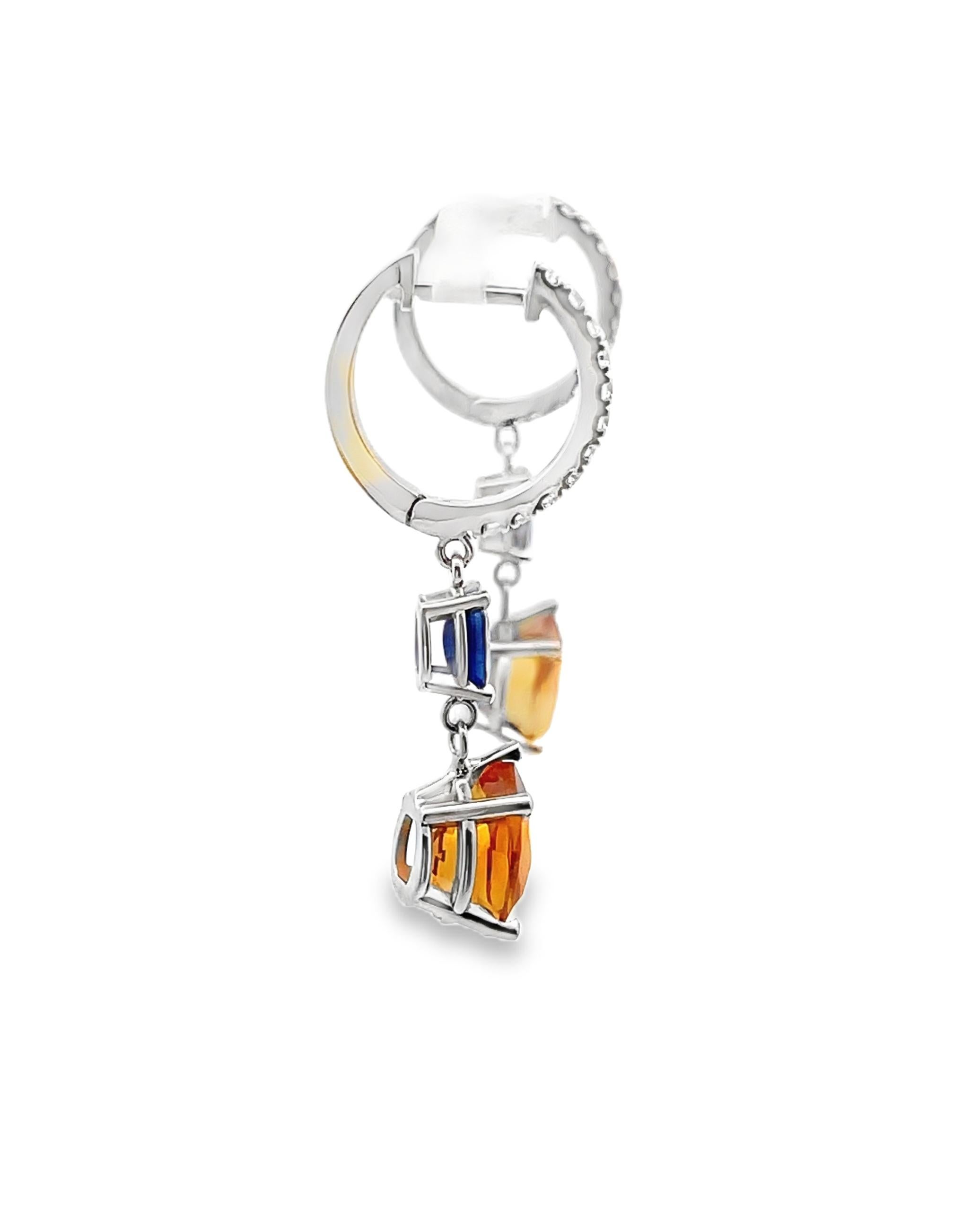 Taglio misto Orecchini a goccia in oro bianco 14K con Citrino a forma di pera, Zaffiri ovali e Diamante rotondo in vendita