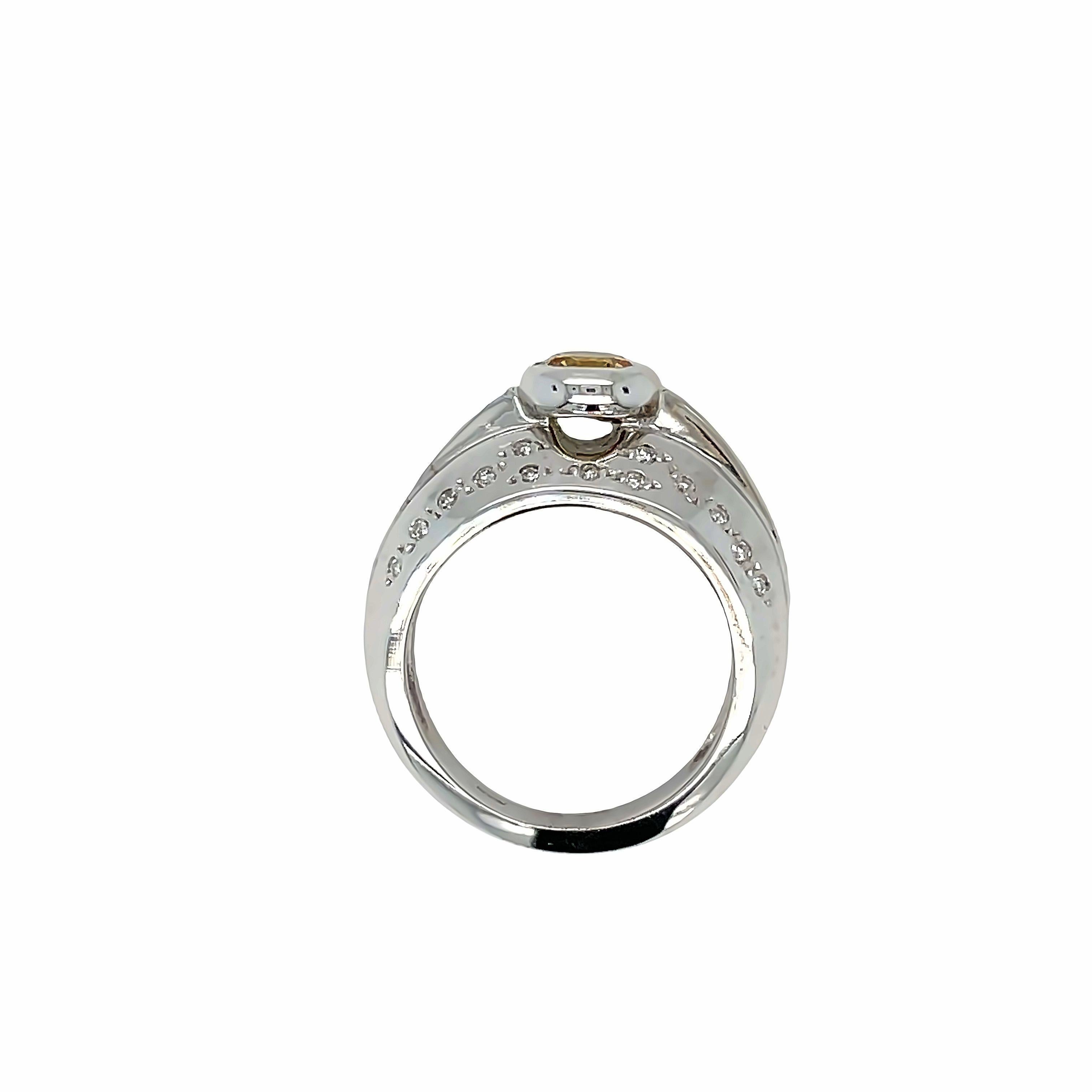 Round Cut 14K White Gold Citrine Scattered Diamond Ring For Sale