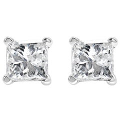 14K White Gold Clarity-Enhanced Certified Princess 1/2 Cttw Diamond Stud Earring