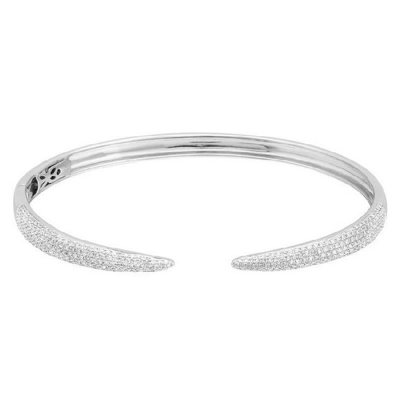 Modern 14K White Gold Classic Collection Bangle with 0.95 Carats of Diamonds For Sale