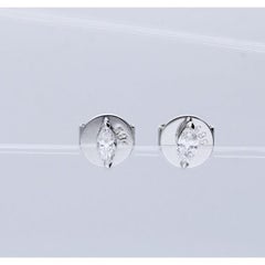 14K White Gold Classic Stud Earrings with 0.15 Carat Marquise Diamonds