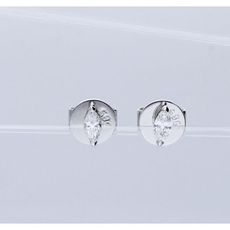 Modern 14K White Gold Classic Stud Earrings with 0.15 Carat Marquise Diamonds For Sale