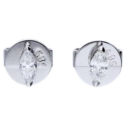 14K White Gold Classic Stud Earrings with 0.15 Carat Marquise Diamonds For Sale