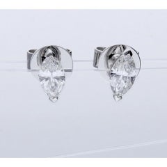 14K White Gold Classic Stud Earrings with 0.5 Carat Marquise Diamonds
