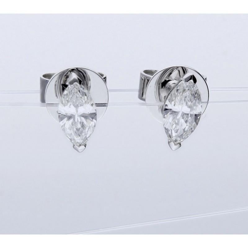 Modern 14K White Gold Classic Stud Earrings with 0.5 Carat Marquise Diamonds For Sale
