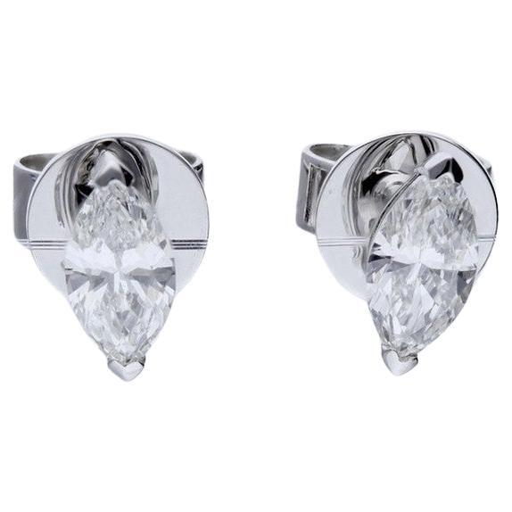 14K White Gold Classic Stud Earrings with 0.5 Carat Marquise Diamonds For Sale