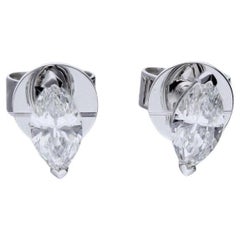 14K White Gold Classic Stud Earrings with 0.5 Carat Marquise Diamonds