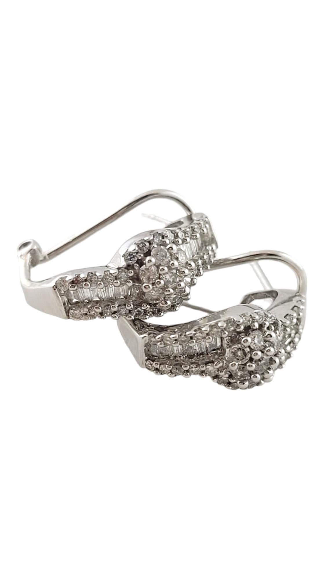 Baguette Cut 14K White Gold Cluster Diamond Hoop Earrings #16251 For Sale