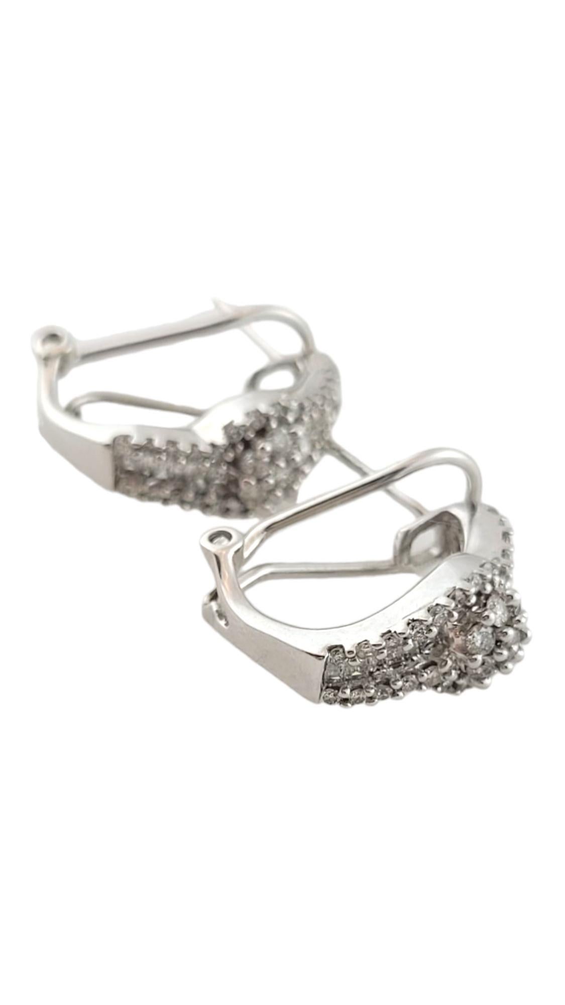 14K White Gold Cluster Diamond Hoop Earrings #16251 In Good Condition For Sale In Washington Depot, CT