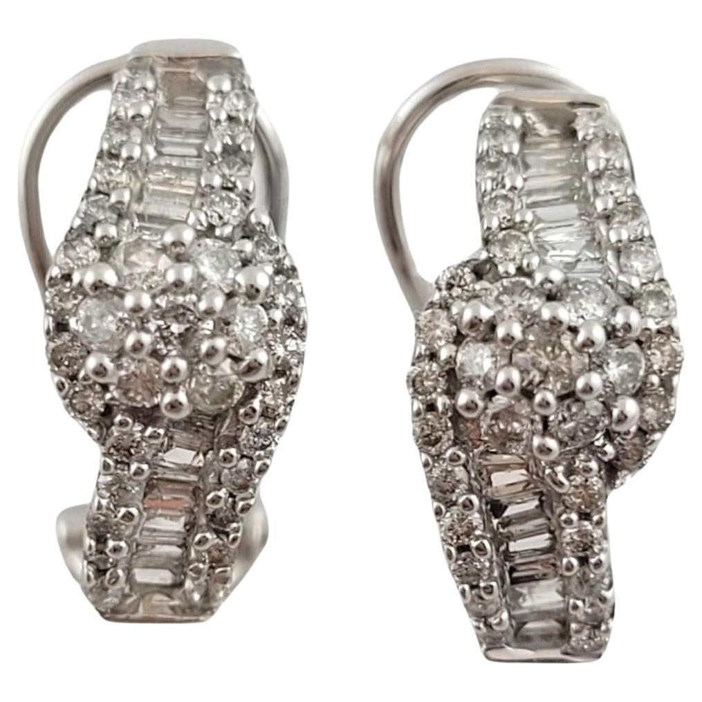 14K White Gold Cluster Diamond Hoop Earrings #16251 For Sale