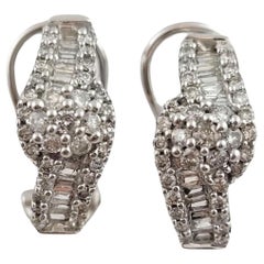 14K White Gold Cluster Diamond Hoop Earrings #16251